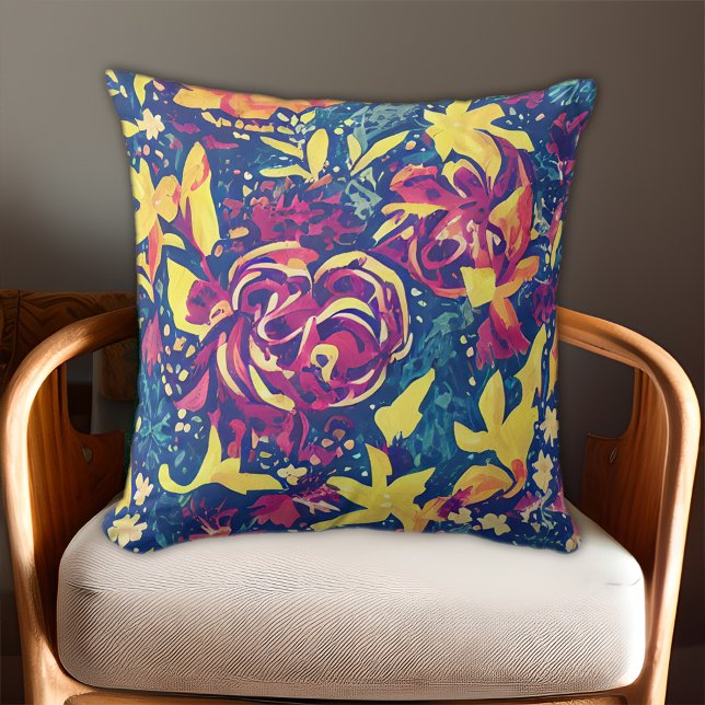 Coussin Floral bleu violet jaune Motif (Créateur téléchargé)