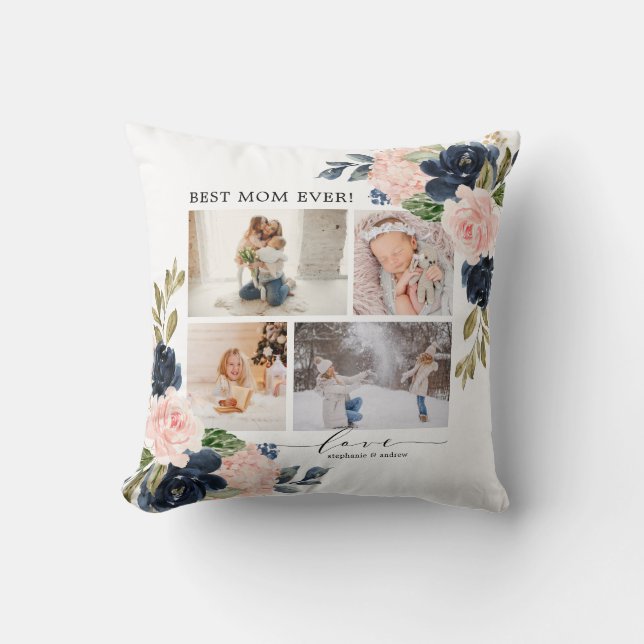 Coussin Floral Blush Navy Best Mom Collage photo (Recto)