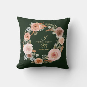 Coussin Floral Blush Peony Feuilles Watercolor Green Fores