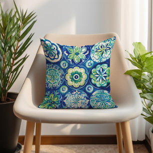 Coussin Floral Boho vert marine