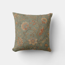 Coussin floral botanique vintage vert sauge 