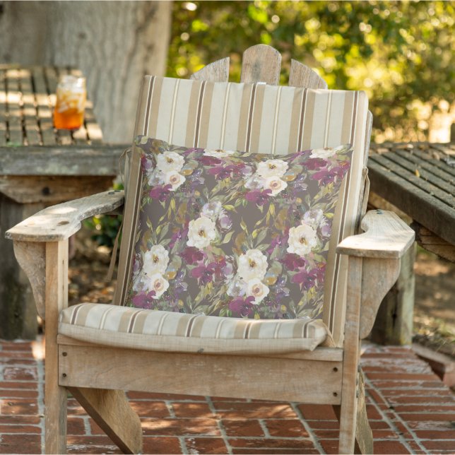 Coussin Floral Bourgogne couleur crème Brown élégant (Chaise)