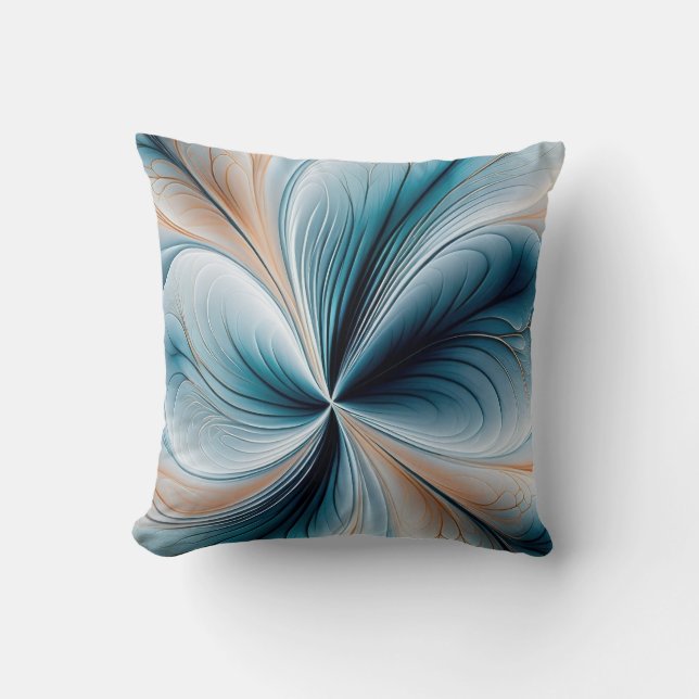 Coussin Floral Cascade - Soft Teal and Gold Abstract Flow (Recto)