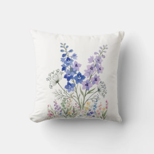 Coussin Floral Champêtre Bleu & Lavande – Fleurs D