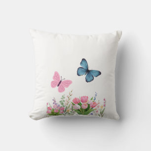 Coussin Floral Champêtre Bleu & Lavande – Fleurs D