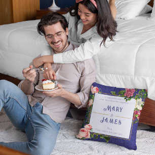 Coussin Floral Custom Texte Mariage Anniversaire Cadeau bl