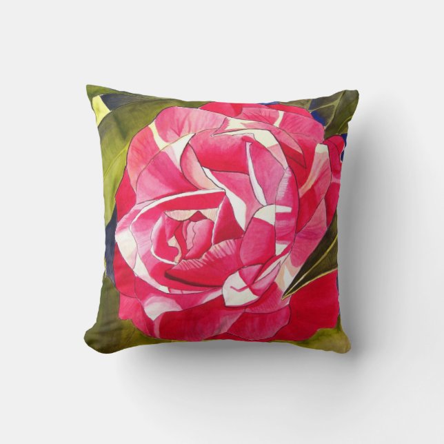 Coussin Floral de Camellia rose chaud (Recto)