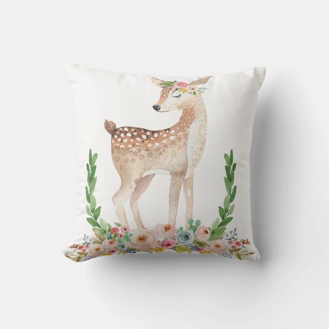 Coussin floral de crèche de bébé de cerfs communs (Recto)