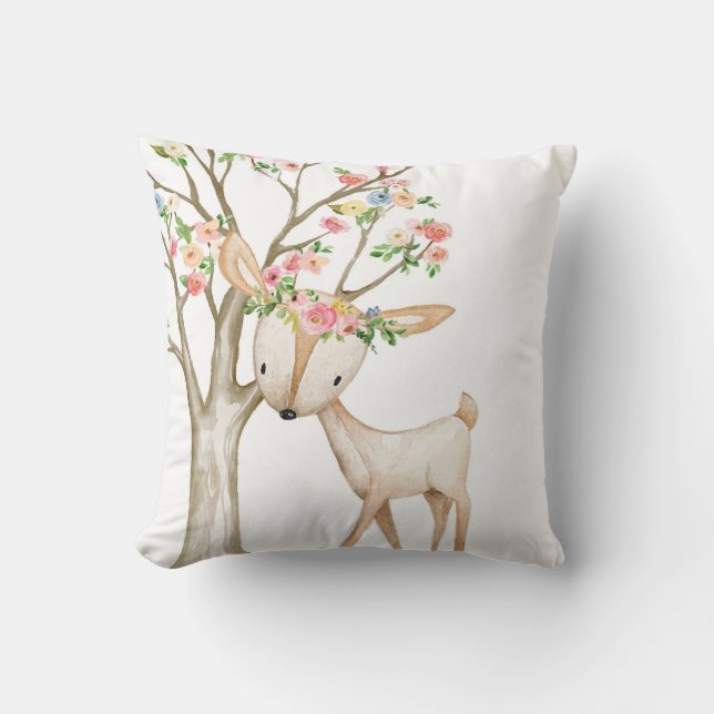 Coussin floral de crèche de bébé de cerfs communs (Recto)