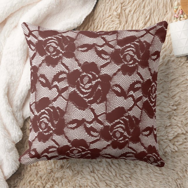 Coussin Floral de dentelle rouge de Bourgogne (Couverture)