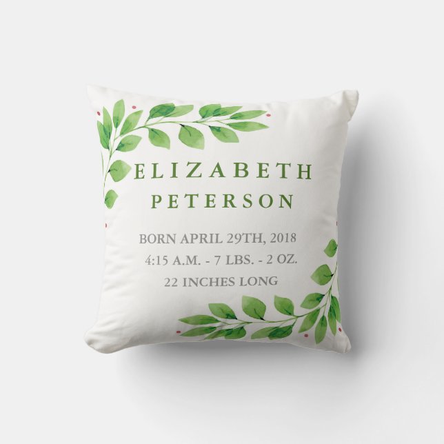 Coussin floral de faire-part de naissance de bébé (Recto)