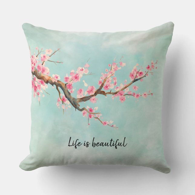 Coussin Floral de fleurs de cerisiers roses d'Aqua  (Recto)