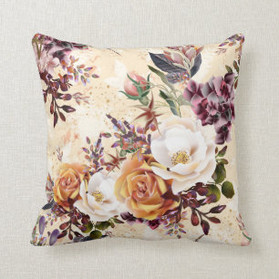 Coussin floral de mélodie de prune riche jaune de