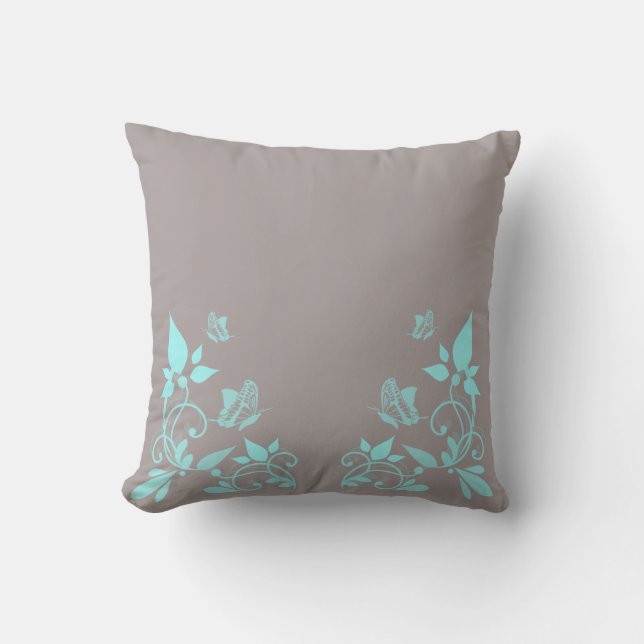 Coussin Floral de papillon Aqua (Recto)