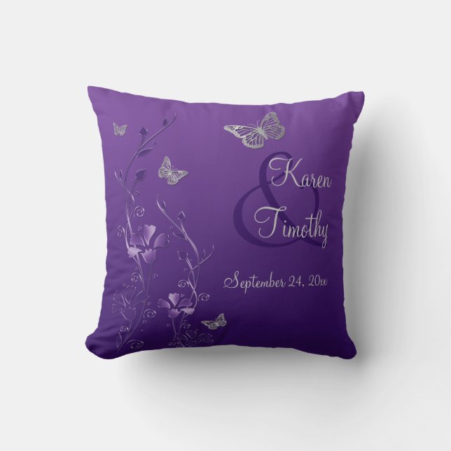 Coussin floral de souvenir de papillon gris (Recto)