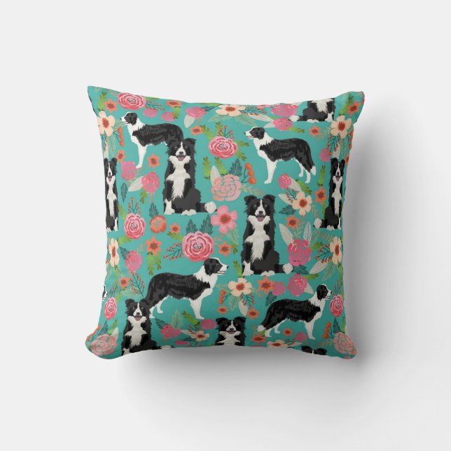 Coussin Floral Dog de Collie-Frontière (Recto)