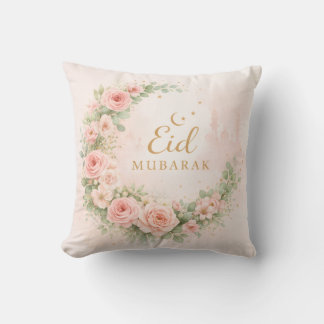 Coussin Floral Eid Mubarak – Blush Pink Islamic Gift f