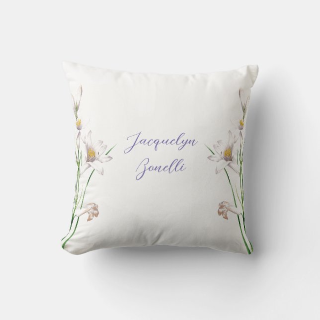 Coussin Floral Elegant Chic Cute Calligraphie Ajouter Nom (Recto)