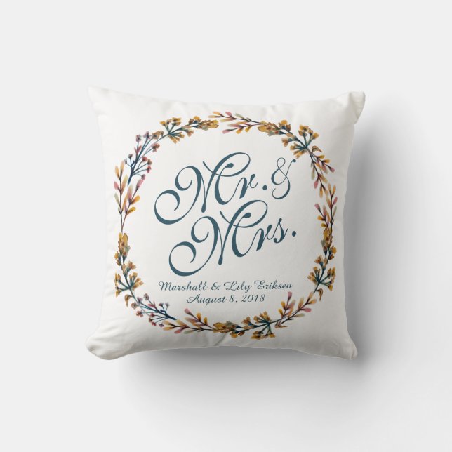 Coussin floral élégant personnalisé de mariage (Recto)