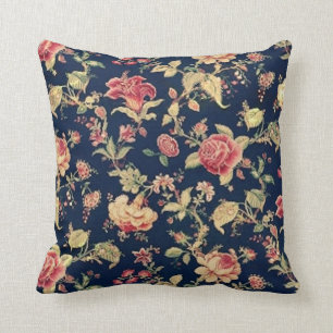 Coussin floral élégant vintage de rose de bleu
