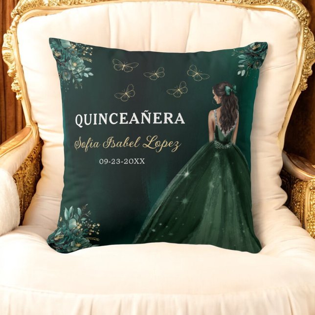 Coussin Floral Emerald Green Princess Quinceanera (Créateur téléchargé)
