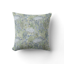 Coussin floral en tapisserie de jardin bleu et ver