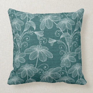 Coussin Floral "esquissé" de blanc sur la toile de jute