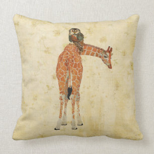 Coussin floral fleuri ambre de girafe et de hibou