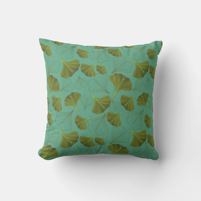 Coussin Floral Gingko Leaf Motif Turquoise (Recto)
