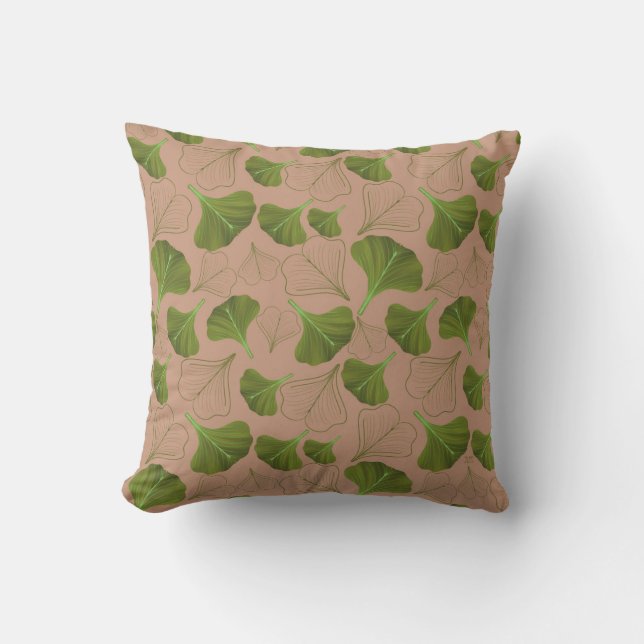Coussin Floral Ginkgo Motif pastel feuille (Recto)