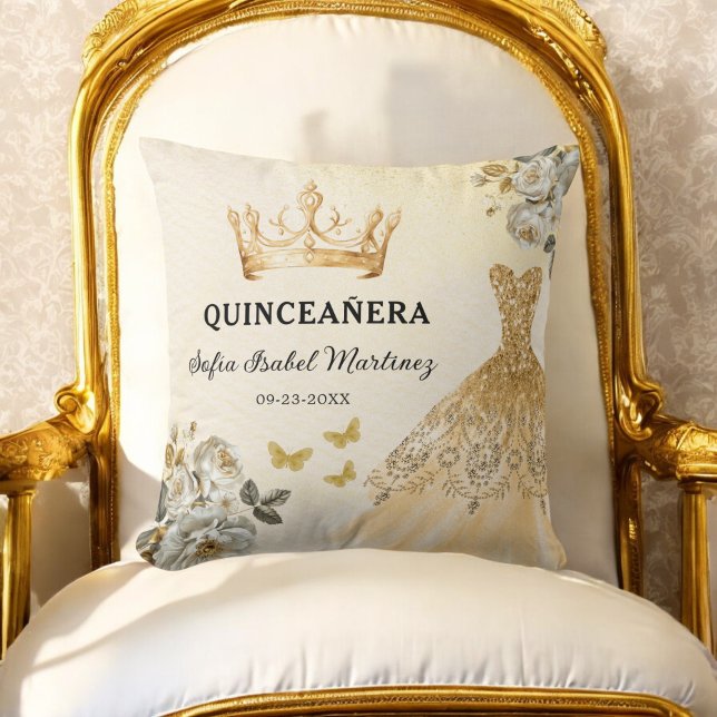 Coussin Floral Gold Princess Quinceanera Anniversaire (Créateur téléchargé)