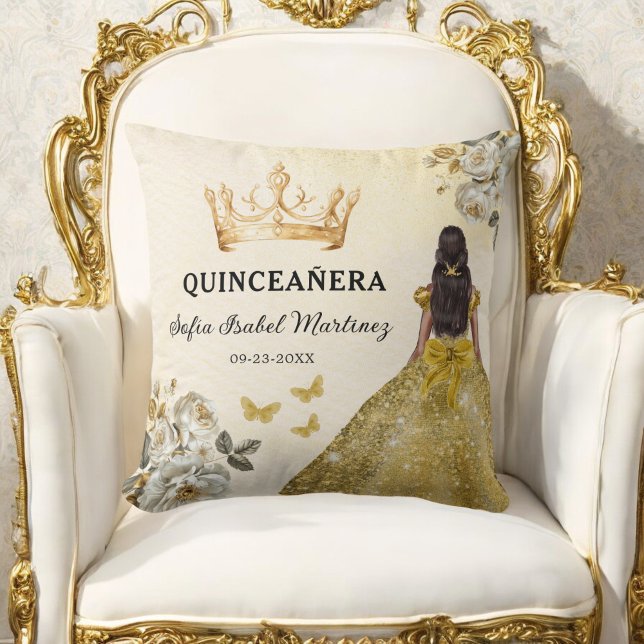 Coussin Floral Gold Princess Quinceanera Anniversaire (Créateur téléchargé)