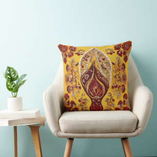 Coussin floral jaune et bordeaux bohème