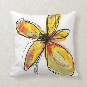 Coussin floral jaune-orange
