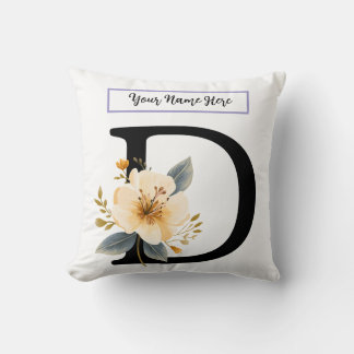 Coussin Floral Letter D Pillow – Personalized Initial Cush