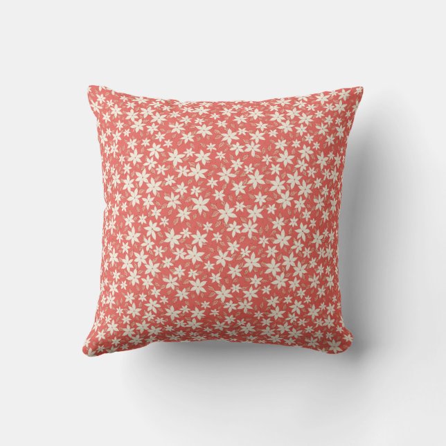 Coussin Floral Mille Fleurs Rouge motif blanc cassé (Verso)