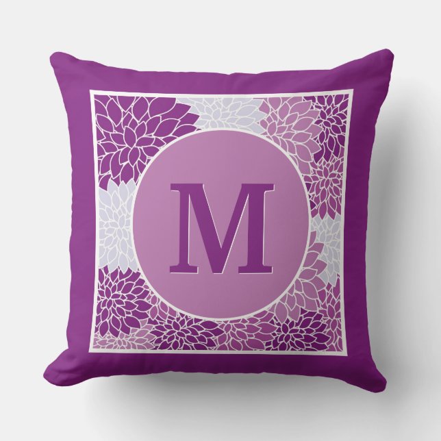 Coussin Floral moderne Abstrait violet Monogrammé initial (Recto)