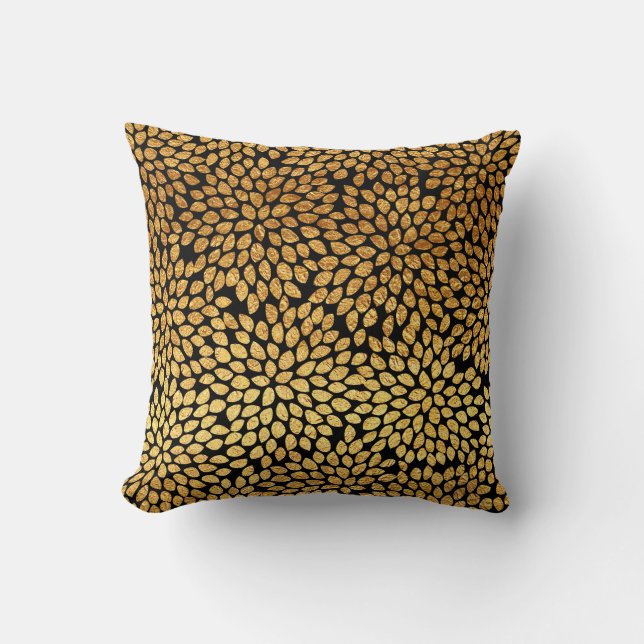 Coussin Floral moderne de feuille d'or chic de Faux (Recto)