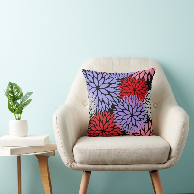 Coussin Floral moderne rouge violet dahlia rose (Chaise)