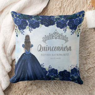 Coussin Floral Navy Blue Grey Princess Tiara Quinceanera