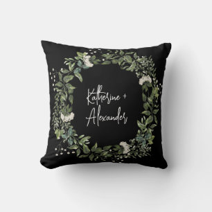 Coussin Floral noir blanc élégant décorations monogramme