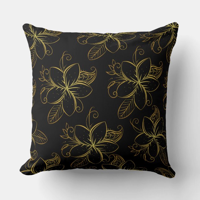 Coussin Floral noir et or moderne (Recto)