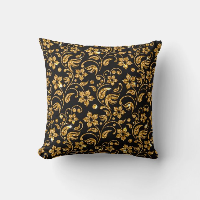 Coussin Floral Noir Or (Recto)