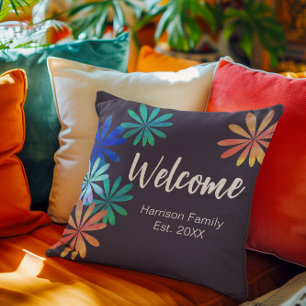 Coussin Floral Nom de famille établi Welcome Dark