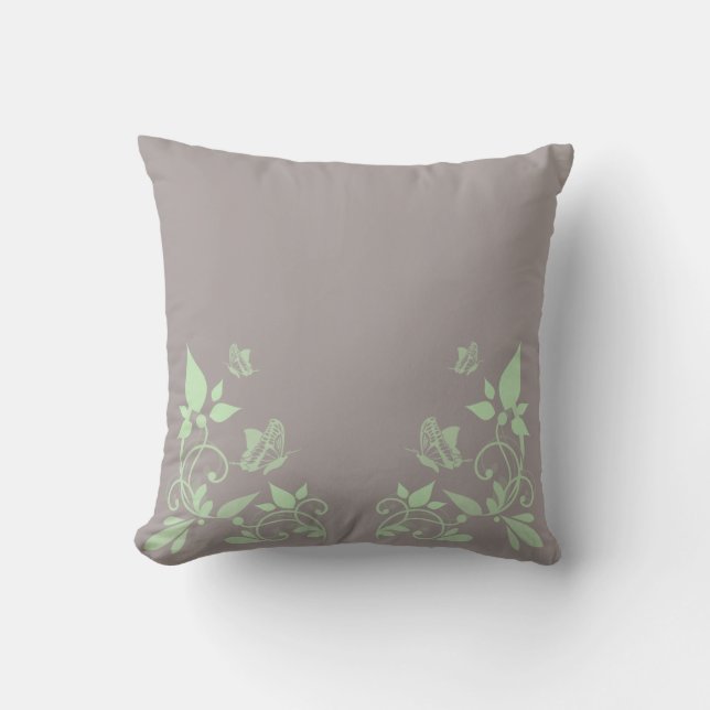 Coussin floral papillon vert (Recto)