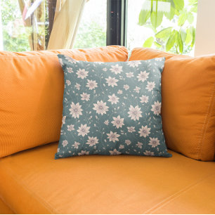 Coussin Floral Pattern on Teal Background