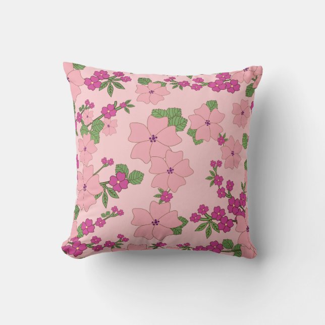 Coussin Floral pattern, pastel violet and purple, (Recto)