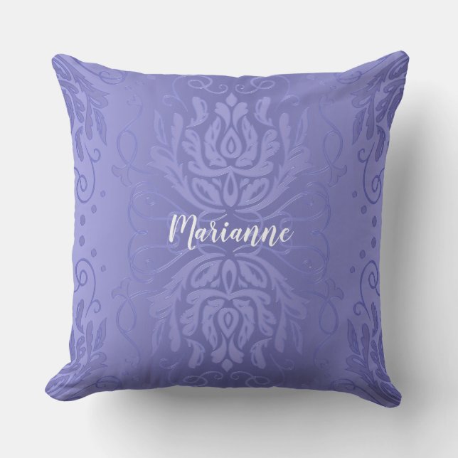 Coussin floral personnalisé de damassé de lavande (Recto)