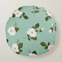 Coussin floral rond turquoise d'accent