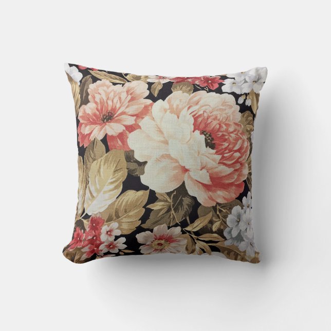 Coussin Floral Rose à l'ancienne (Recto)